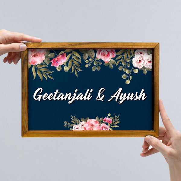 BLUE FLORAL 3D NAME PLATE WITH FRAME
