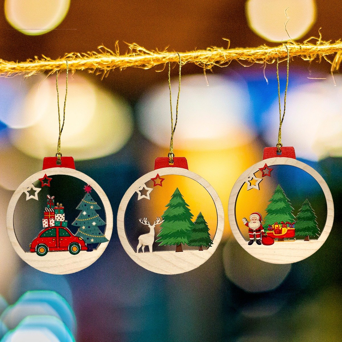 Wooden Christmas Ornaments Set of – ChitraChaya