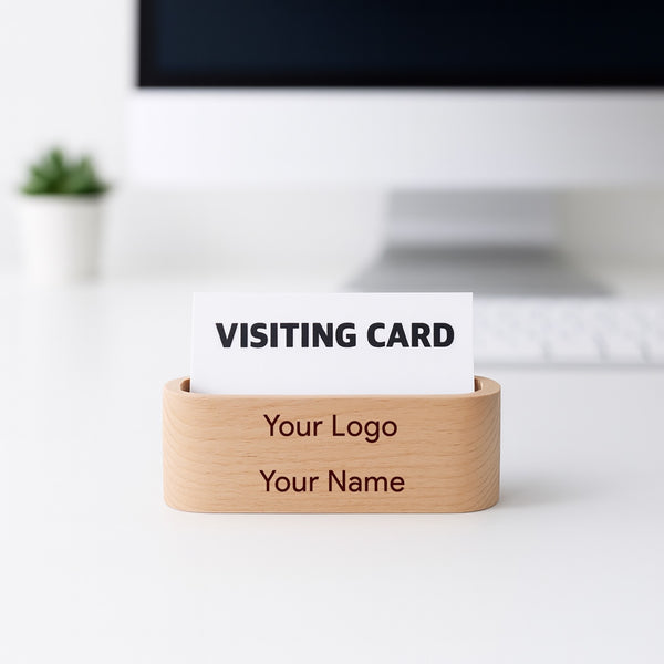 Premium Beech Wood Visiting Card Holder – Personalized with Logo/Branding
