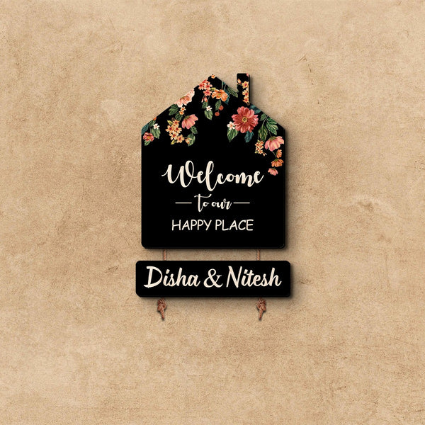 Black Floral Theme Hut Style Name Plate