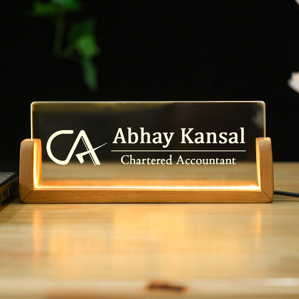 Chartered Accountant Desk Name Plate With LED Light