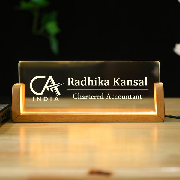 Chartered Accountant Desk Name Plate With LED Light