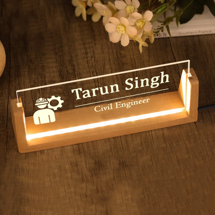 Civil Engineer Desk Name Plate With LED Light – ChitraChaya