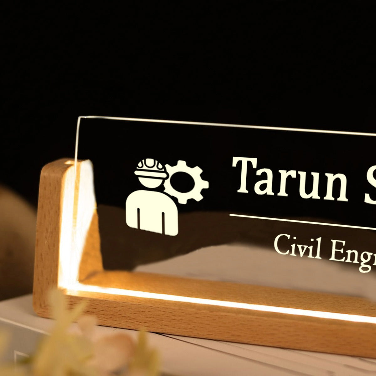 Civil Engineer Desk Name Plate With LED Light – ChitraChaya