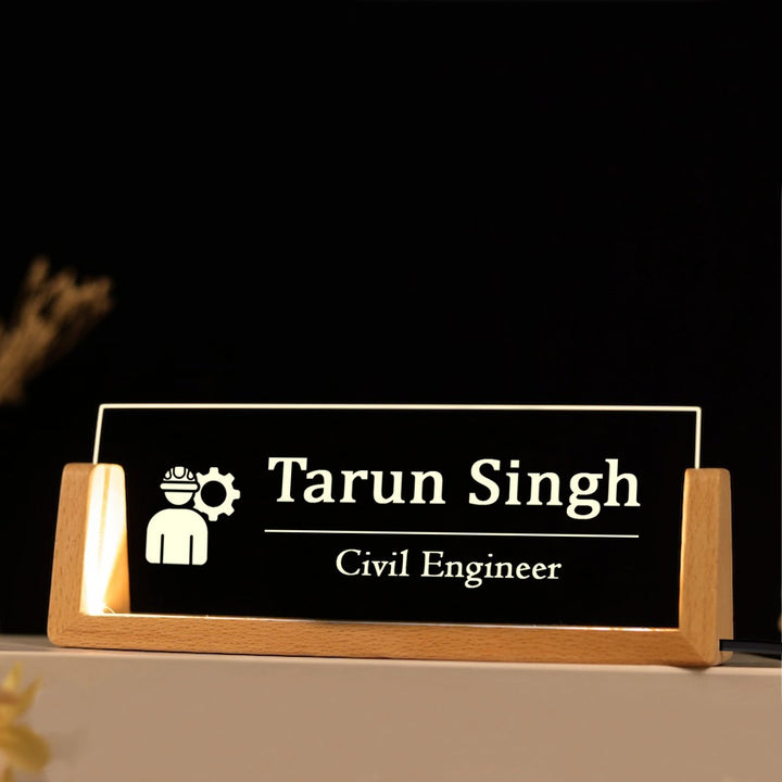Civil Engineer Desk Name Plate With LED Light – ChitraChaya