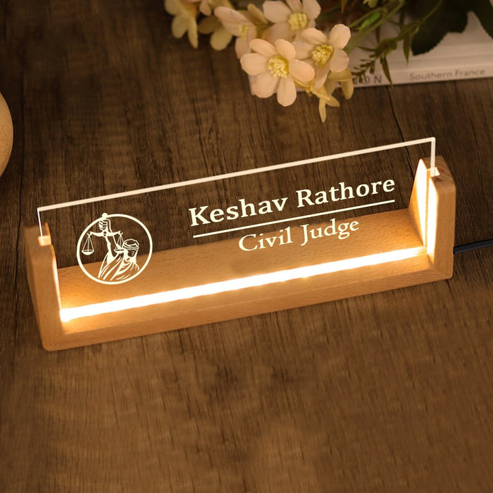 Civil Judge Desk Name Plate With LED Light – ChitraChaya