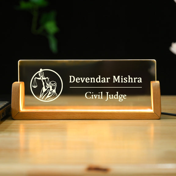 Civil Judge Desk Name Plate With LED Light – ChitraChaya