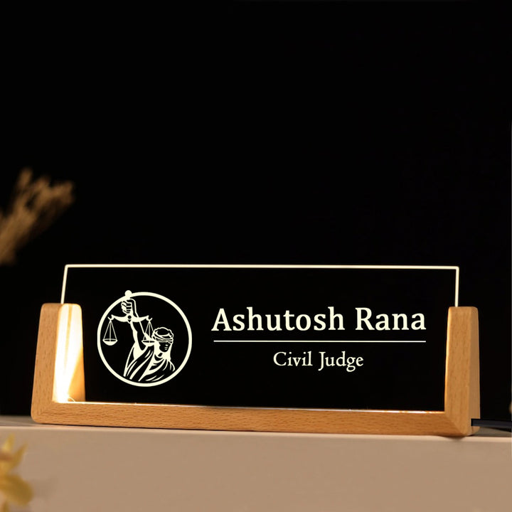 Civil Judge Desk Name Plate With LED Light – ChitraChaya