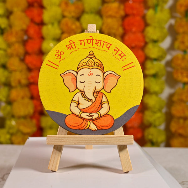 Cute Ganesha Wood Print with Easel Stand | Diwali Gifting