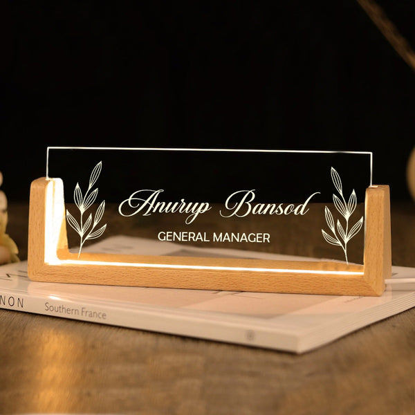 Floral Desk Name Plate With LED Light