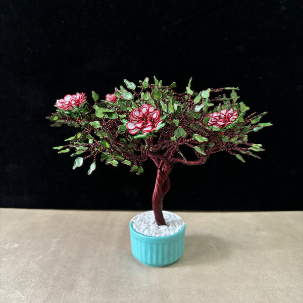 Wire Rose Bonsai Tree With Flowers