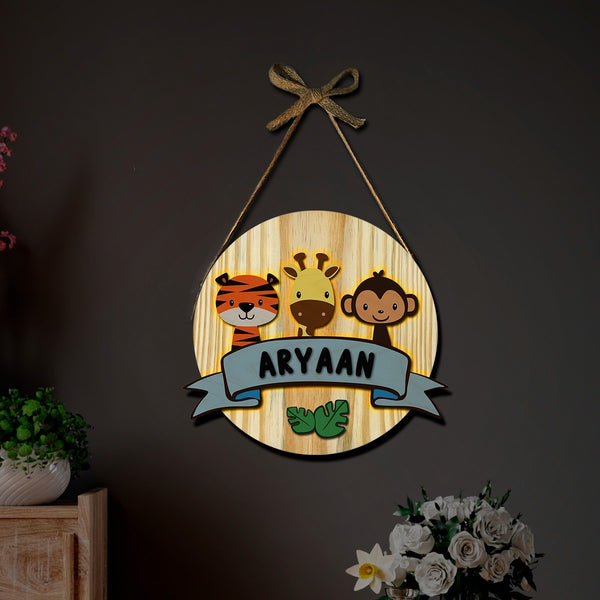 Kids Circular Animal Theme 3D Name Plate