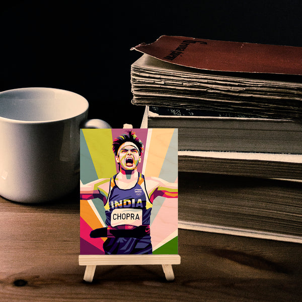 Neeraj Chopra Wood Print With Easel Stand