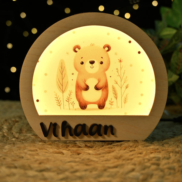 Personalised Bear Wooden Lamp