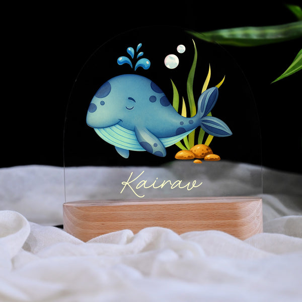 Personalised Cute Sea Whale Kids Night Lamp