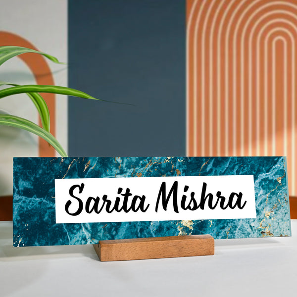 Personalised Acrylic Classic Elegant Desk Name Plate With Wooden Base