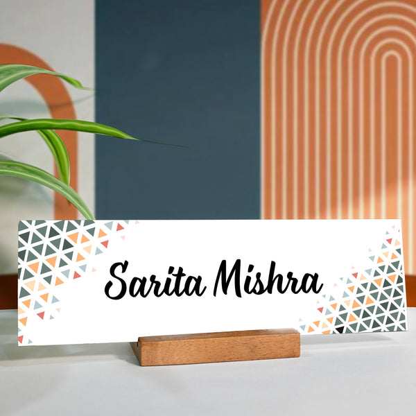 Personalised Acrylic Pattern Desk Name Plate With Wooden Base