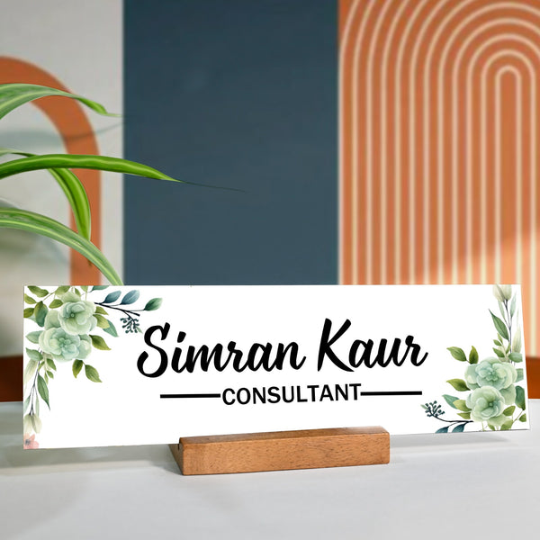 Personalised Acrylic Elegant Desk Name Plate With Wooden Base