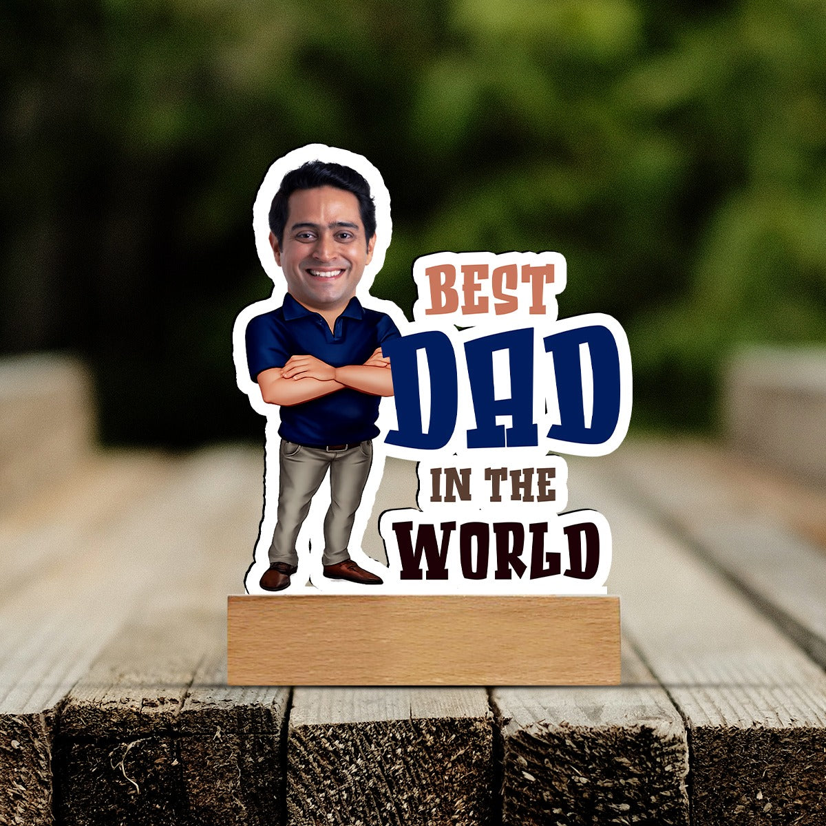 Personalized Best Dad Caricature Standee with Wooden Base – ChitraChaya