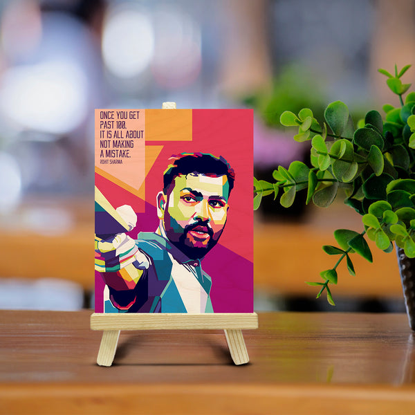 Rohit Sharma Wood Print With Easel Stand