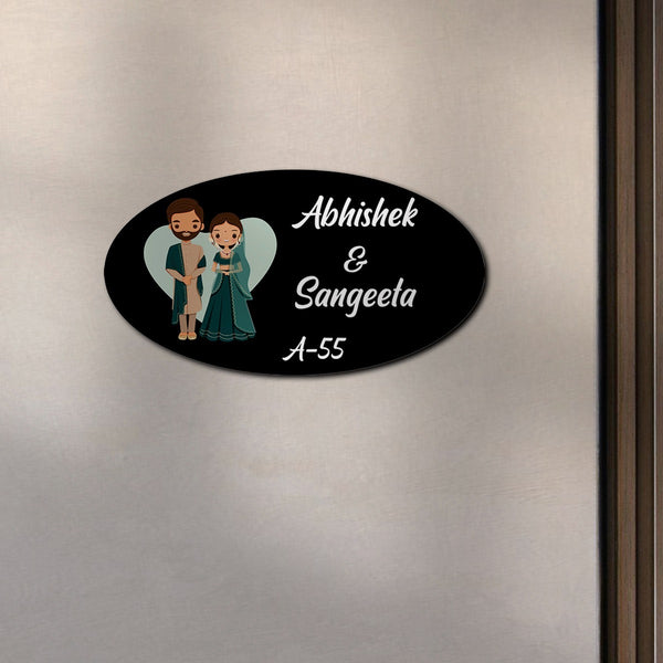 Stylish Black Couple Oval Name Plate