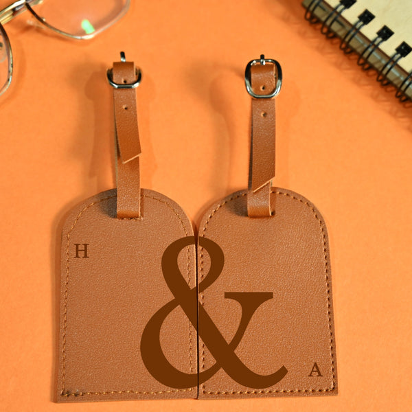 Personalised Couples Leather Luggage Tag Set