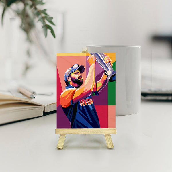 Rohit Sharma World Cup Wood Print With Easel Stand