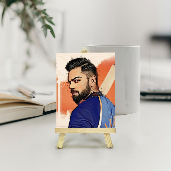 Virat Kholi Wood Print With Easel Stand