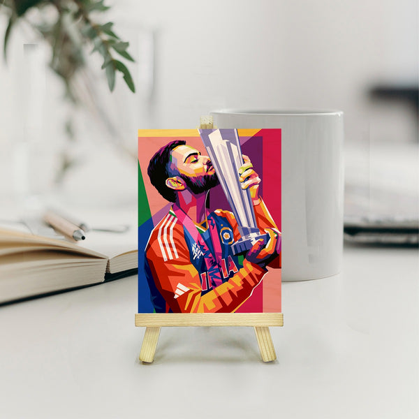 Virat Kholi World Cup Wood Print With Easel Stand