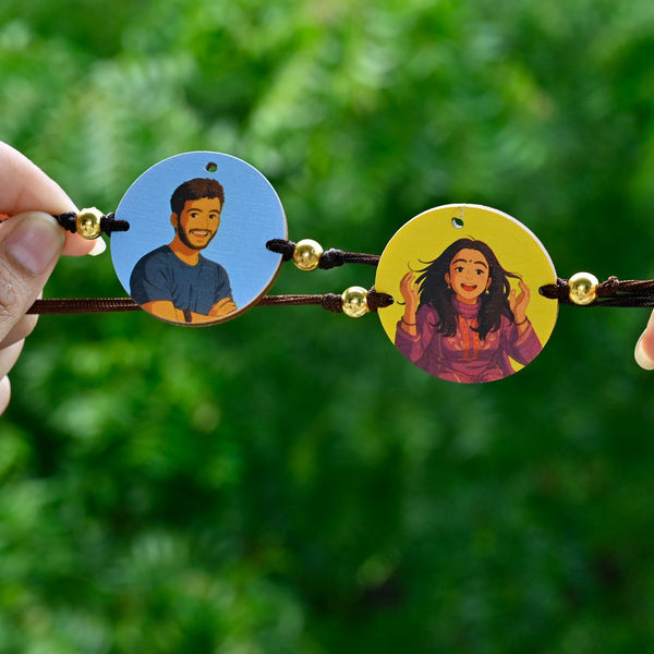 Ghibli-Style Personalised Bhaiya-Bhabhi Rakhi Set with DIY Keychain
