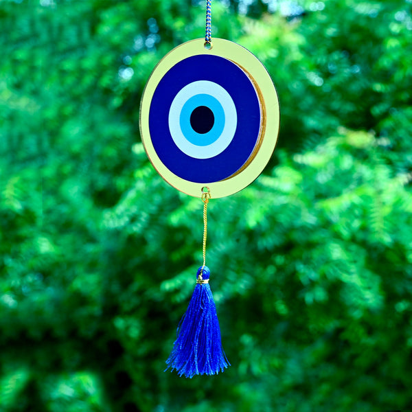 Evil Eye Hanging Decor – Golden Acrylic & Wood