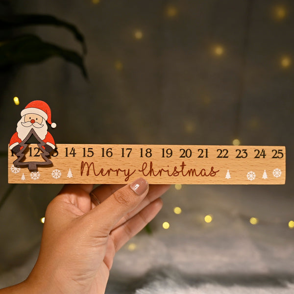 Wooden Christmas Advent Calendar with Santa Slider