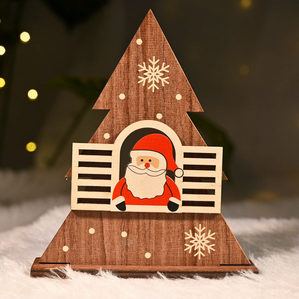 Wooden Christmas Table Decor – 3D Santa Window Scene