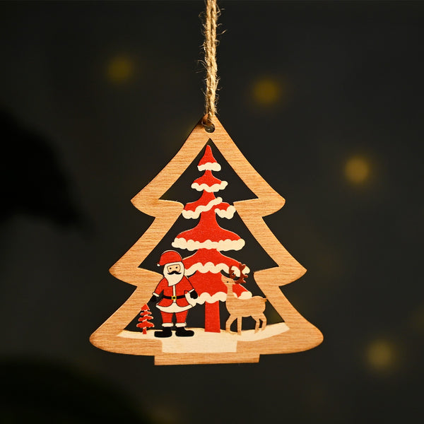 Wooden Christmas Tree Ornament – Santa, Reindeer & Festive Scene