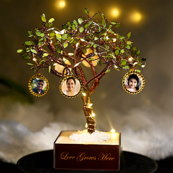 Personalised Handmade Aluminium Wire Family Tree with Lights