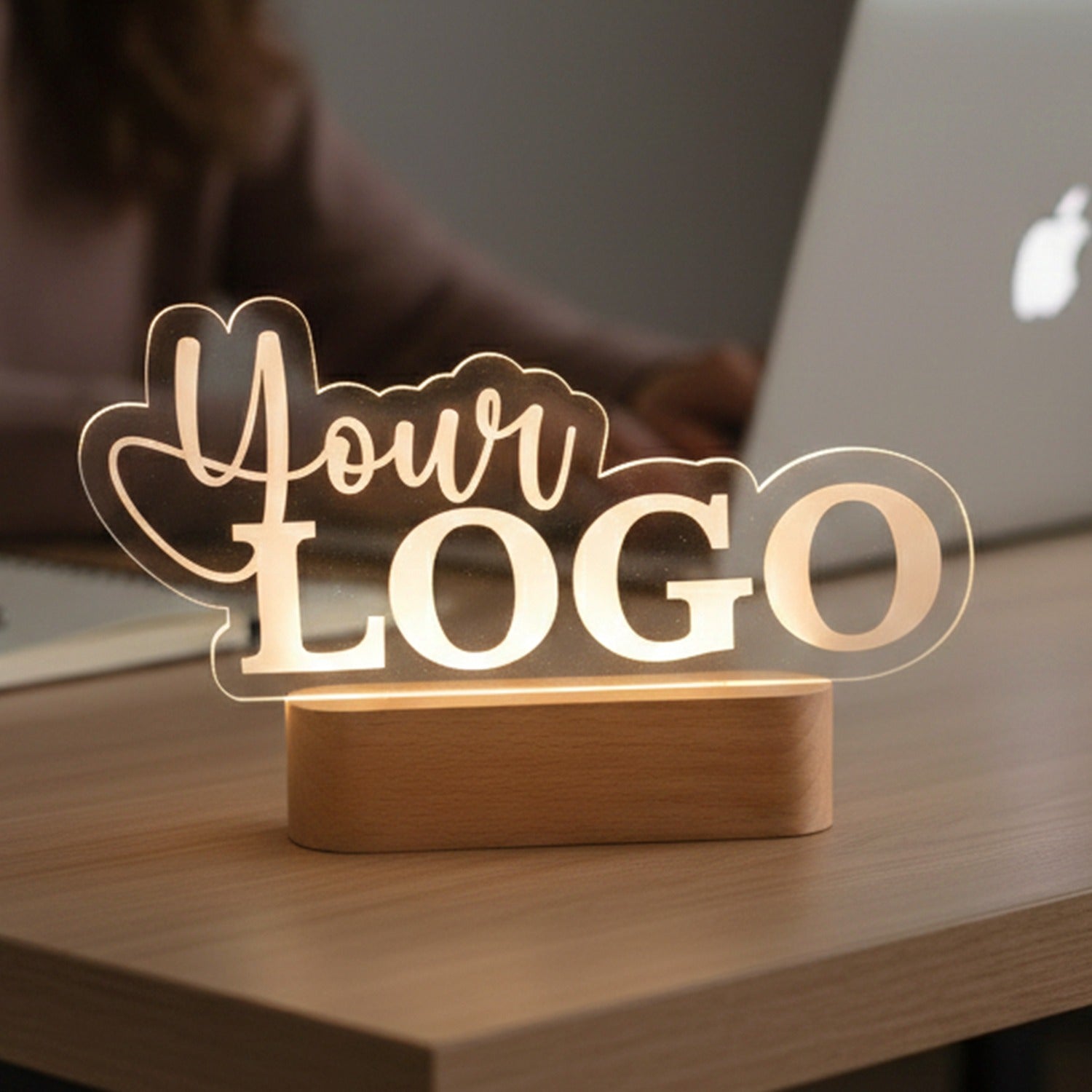 Personalised Illuminated Company Logo Stand With Wooden Base – ChitraChaya