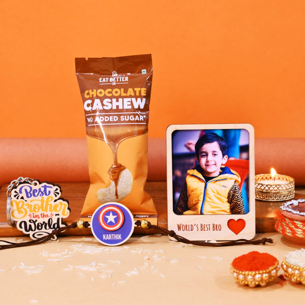 Personalised  Captain America Name Rakhi Hamper