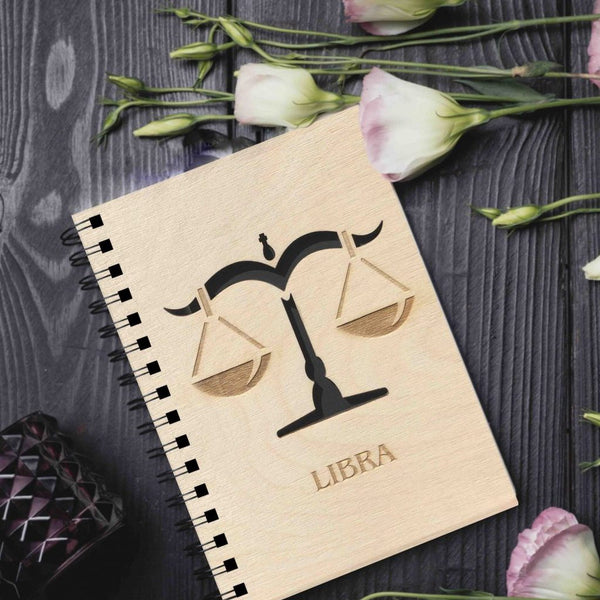 Wooden Cover Libra Zodiac Sign Engraved and Crafted