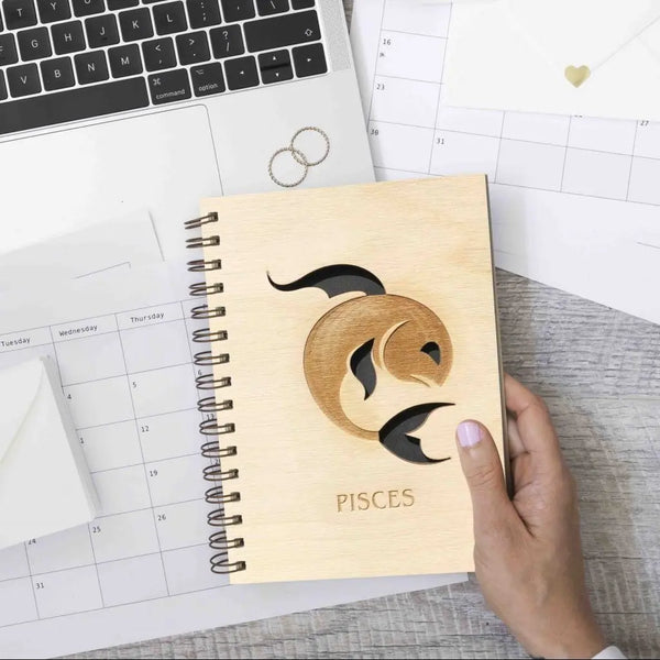 ChitraChaya Zodiac Sign Pisces Diary Notebook Wooden Cover