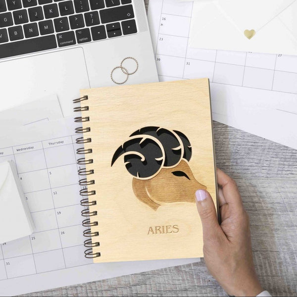 Wooden Cover Aries Zodiac Sign Engraved and Crafted