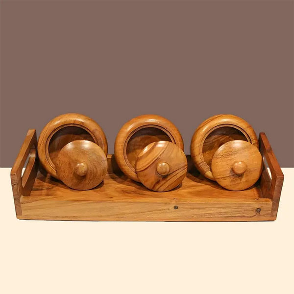 Handcrafted Wooden Tray Pot Set