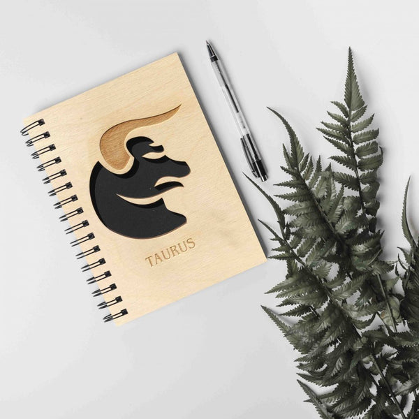 ChitraChaya Zodiac Sign Taurus Diary Notebook Wooden Cover