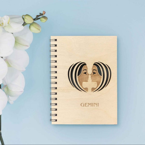 ChitraChaya Zodiac Sign Gemini Diary Notebook Wooden Cover
