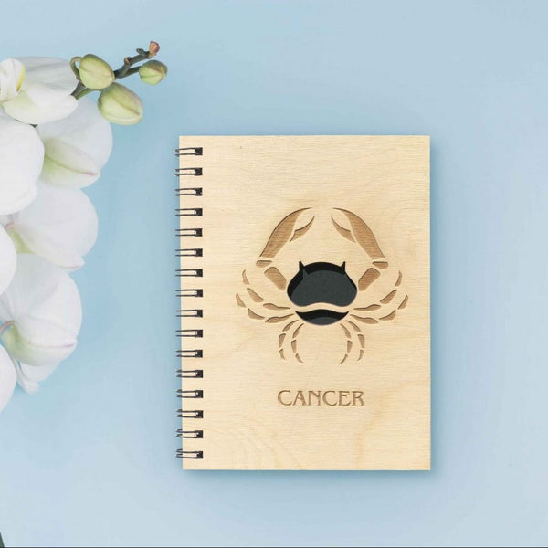 ChitraChaya Zodiac Sign Cancer Diary Notebook Wooden Cover