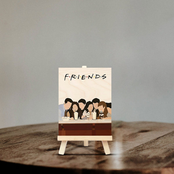 Friends Minimilistic Wood Print With Easel Stand