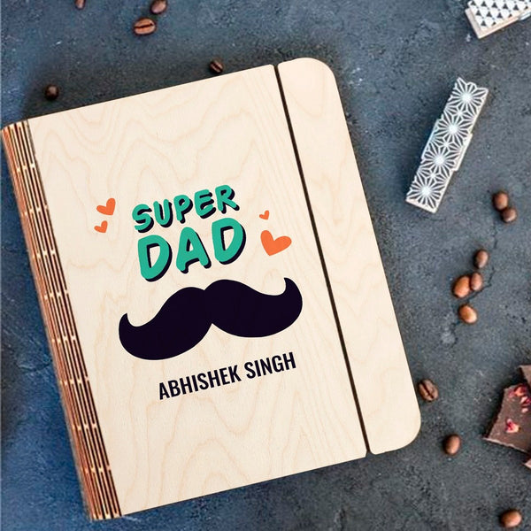 Personalised | Super Dad Wooden Notebook Binder | COD Not Available