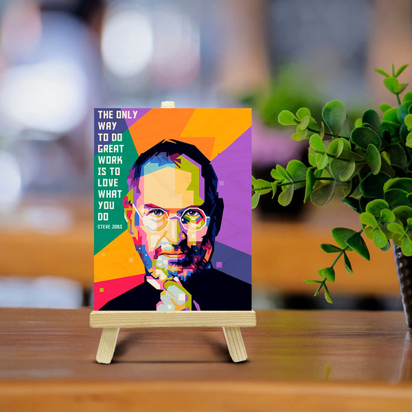 Steve Jobs Wood Print With Easel Stand