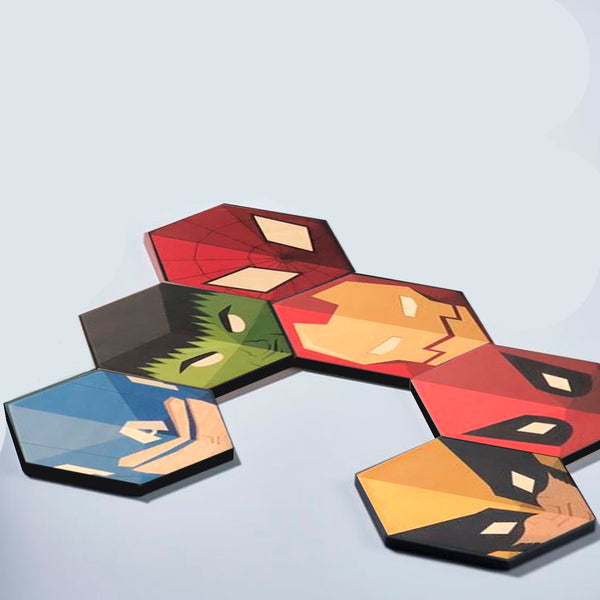 Hexagon Wooden Coasters | Set of 6 Super heroes