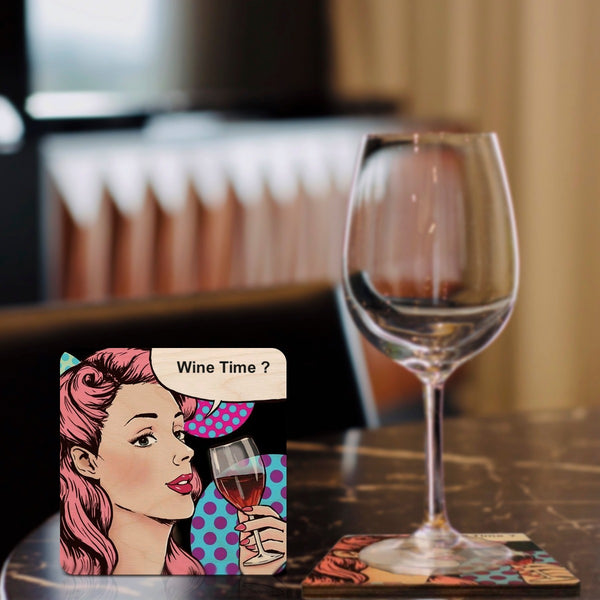4"x4" Wooden Coasters | Wine Time