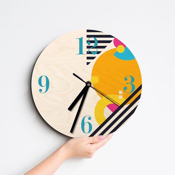 Vibrant wooden geometrical wall clock